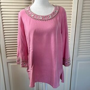 Bob Mackie Pink Embellished Tunic with 3/4 Sleeves
